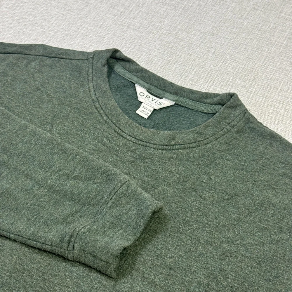 Orvis Sweatshirt Pullover Mens XS Green Crew Neck‎ Fleece Stretch Long Sleeve